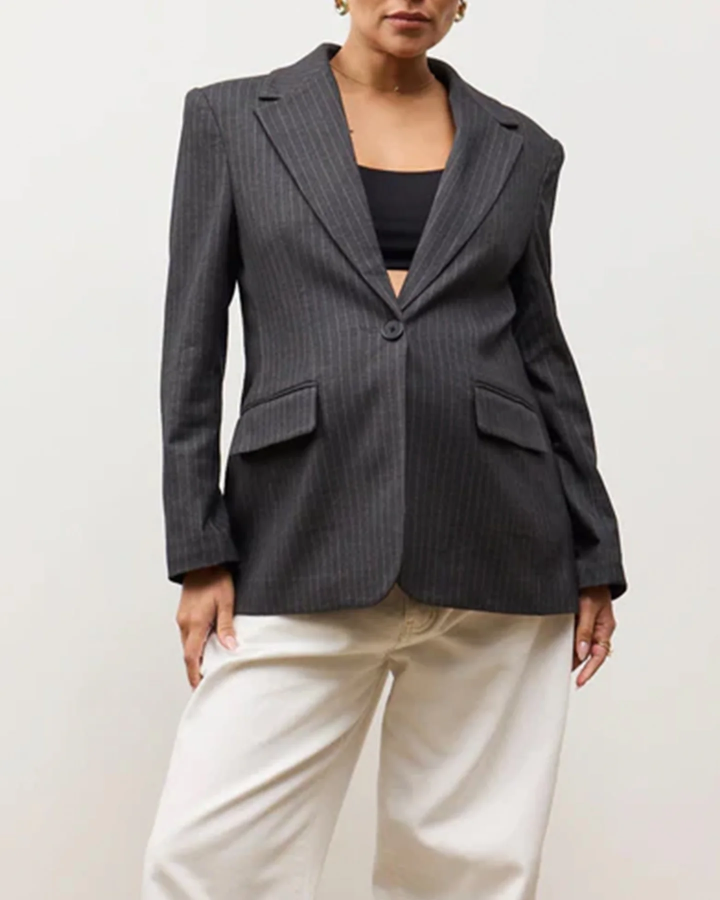 Maxim Open Back Blazer - Grey Pinstripe - Image 6