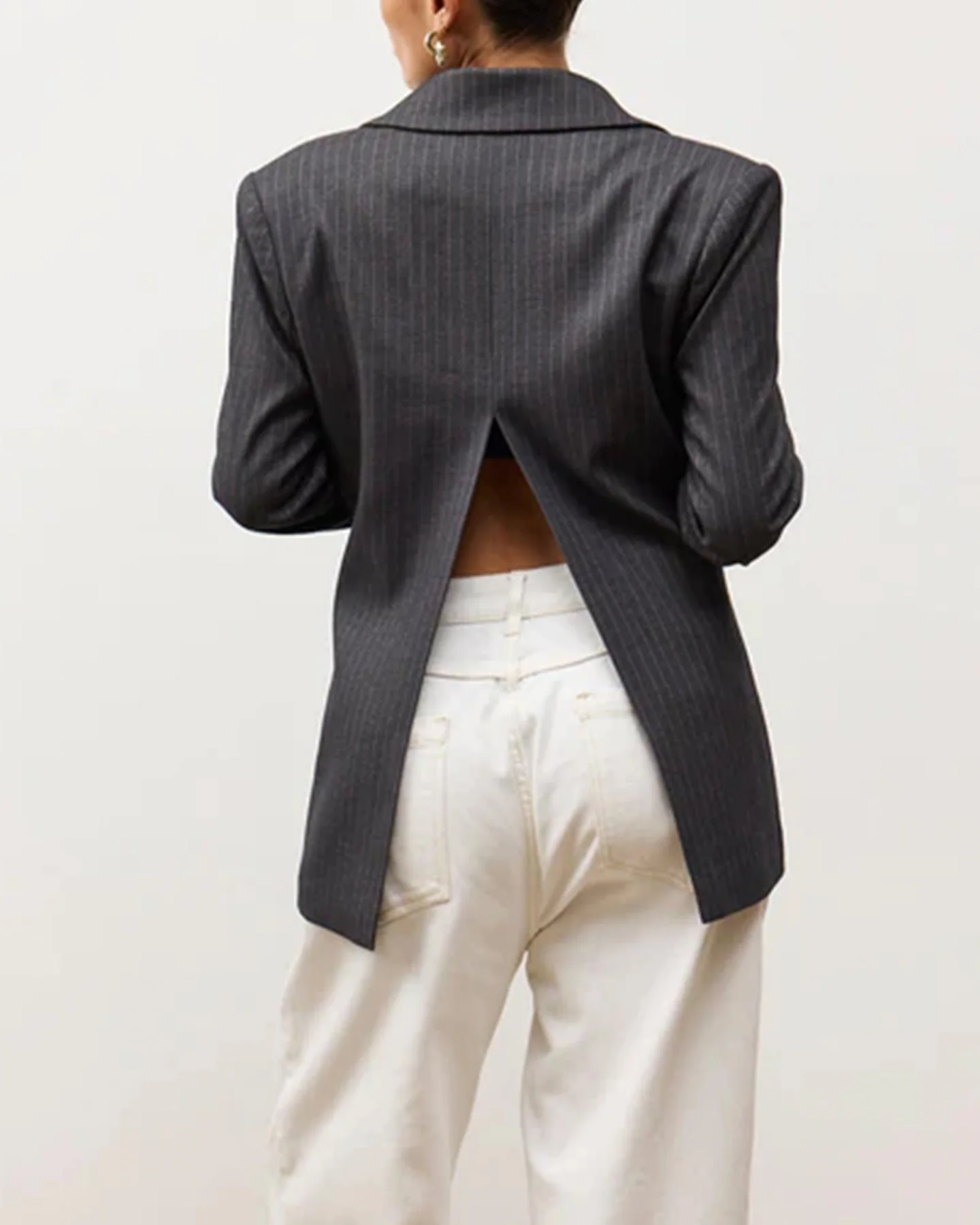 Maxim Open Back Blazer - Grey Pinstripe - Image 7
