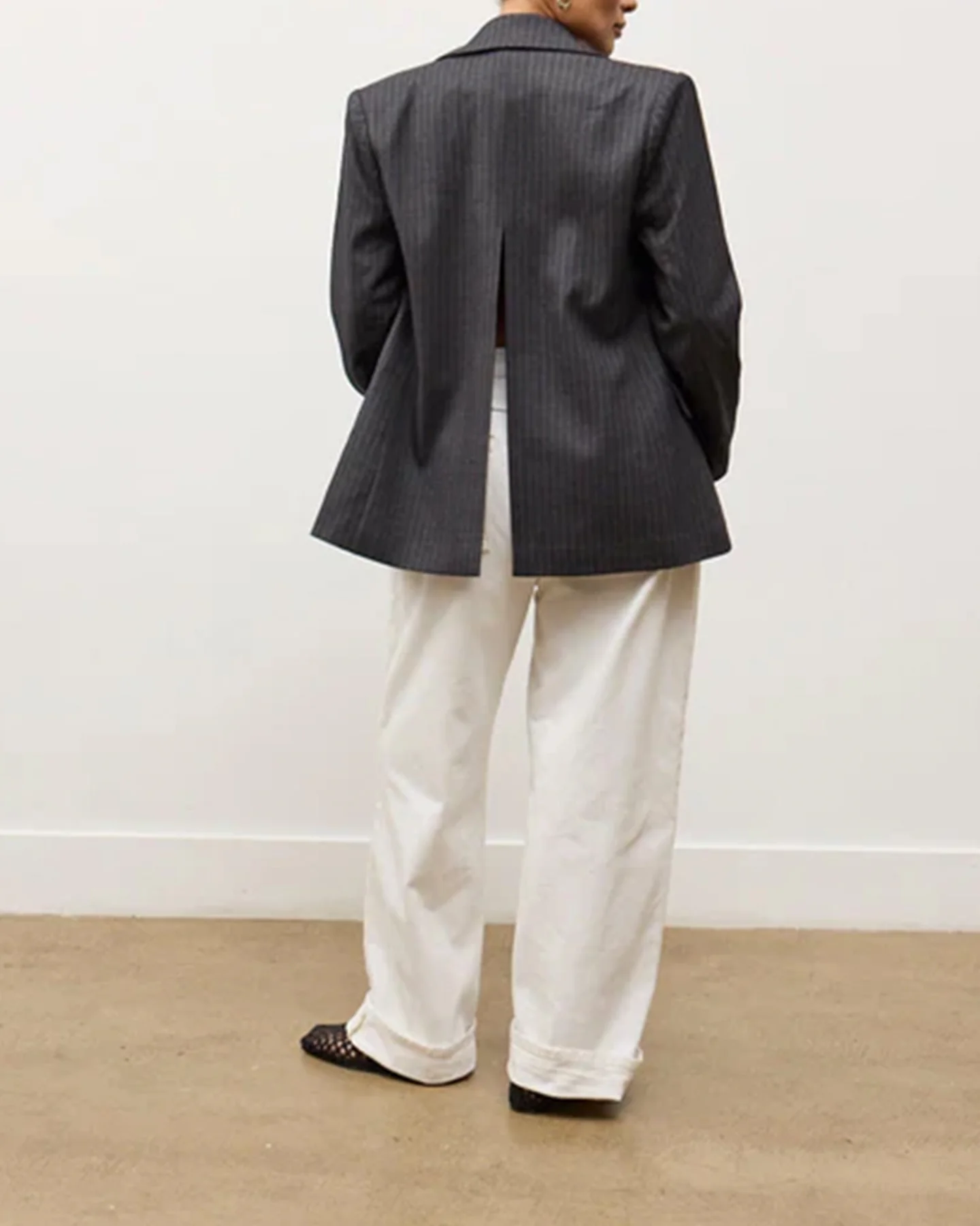 Maxim Open Back Blazer - Grey Pinstripe - Image 8
